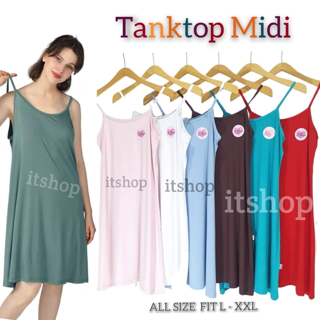 ITSHOPING - Longdress Tunik Tali Kecil / Tanktop Tali Model Panjang Fit 3L Jumbo Strech Tanktop Midi Wanita Allsize Jumbo Fit XXL 3L Premium Banyak Pilihan Warna Longdress Muat Jumbo Super Soft Sleepdress