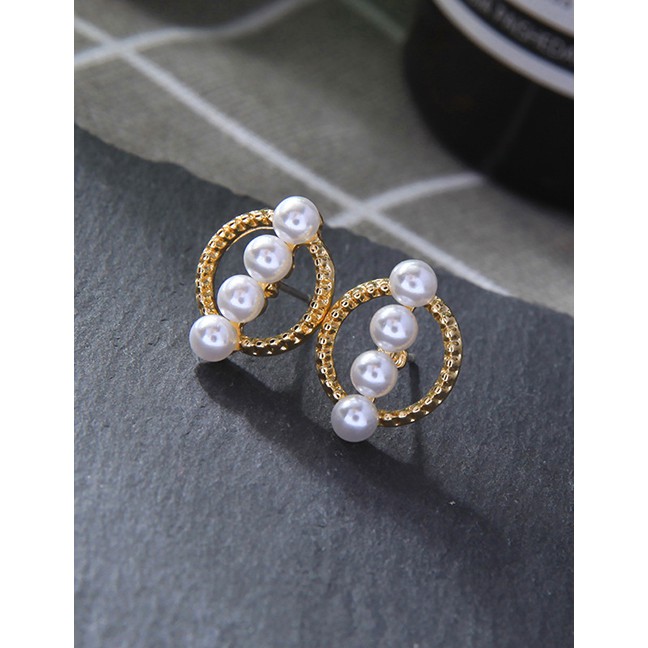 LRC Anting Tusuk Fashion Gold Openwork Ring Artificial pearl Earrings D37754