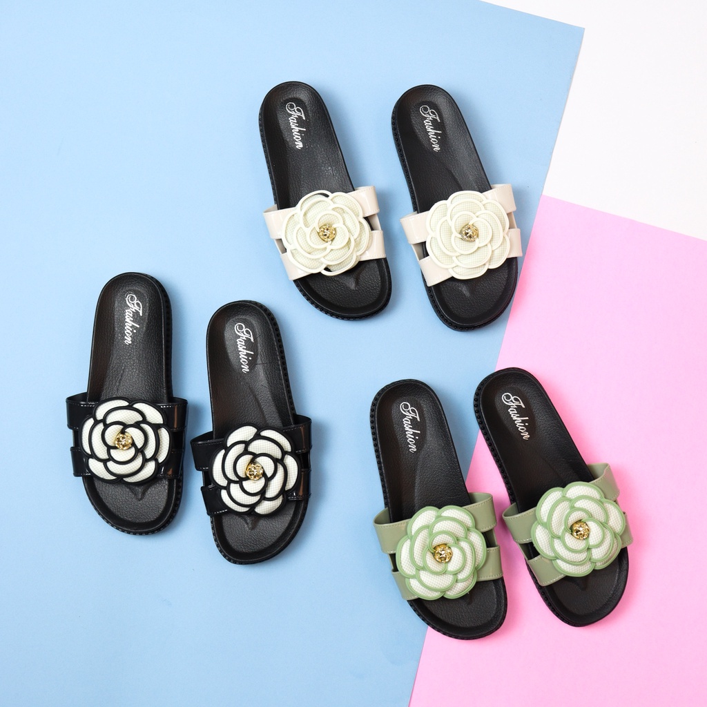 Kamea Sandal Wanita Bunga Slip On Teplek - Demorin Shoes Karet  Jelly  Selop