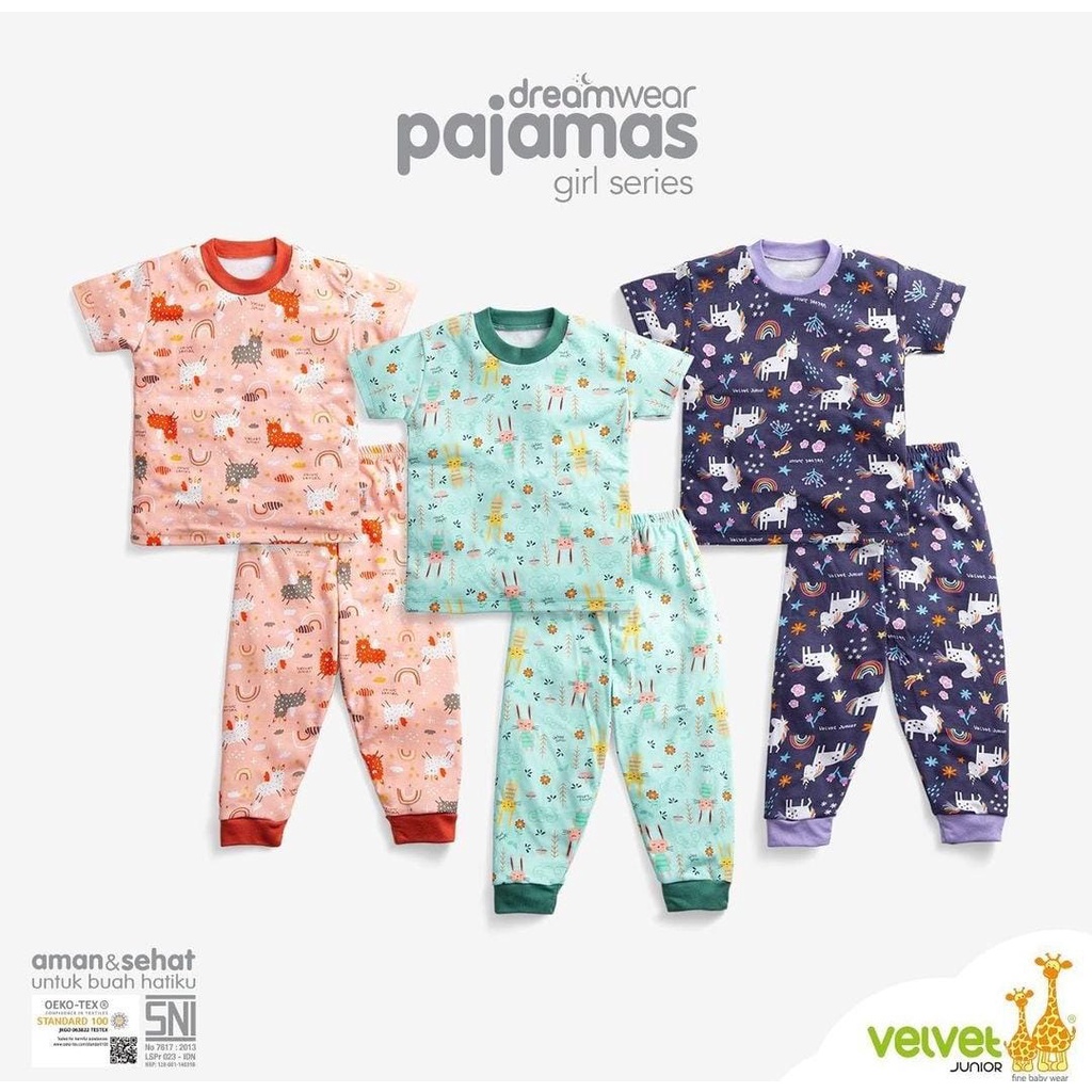 ROBIHAH PIYAMA DREAMWEAR LENGAN PENDEK CELANA PANJANG VELVET JUNIOR OVER THE RAINBOW GIRL SERIES
