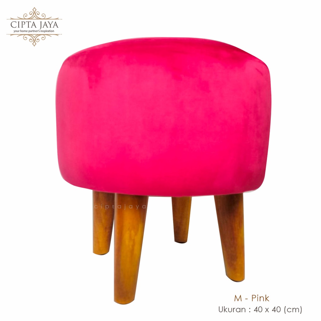 PROMO Cipta Jaya - Stool Kursi Sofa Puff Bulat Stool Murah 40cm x 40cm Design Minimalis Empuk Margarita Pink Produk Berkualitas Rangka Anti Rayap Jahitan Standard Eksport Rapi Dilapisi Furing Kaki Pernis terlihat Estetika PINK MARGARTITA