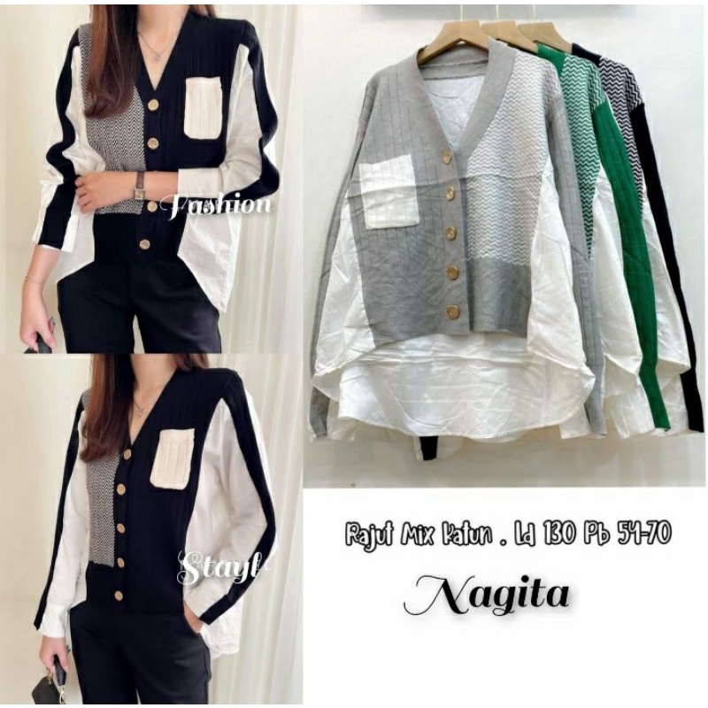 BLOUSE ATASAN KATUN MIX RAJUT NAGITA/IMPORT BKK/KEMEJA NAGITA/KEMEJA RAJUT/ATASAN /TOP