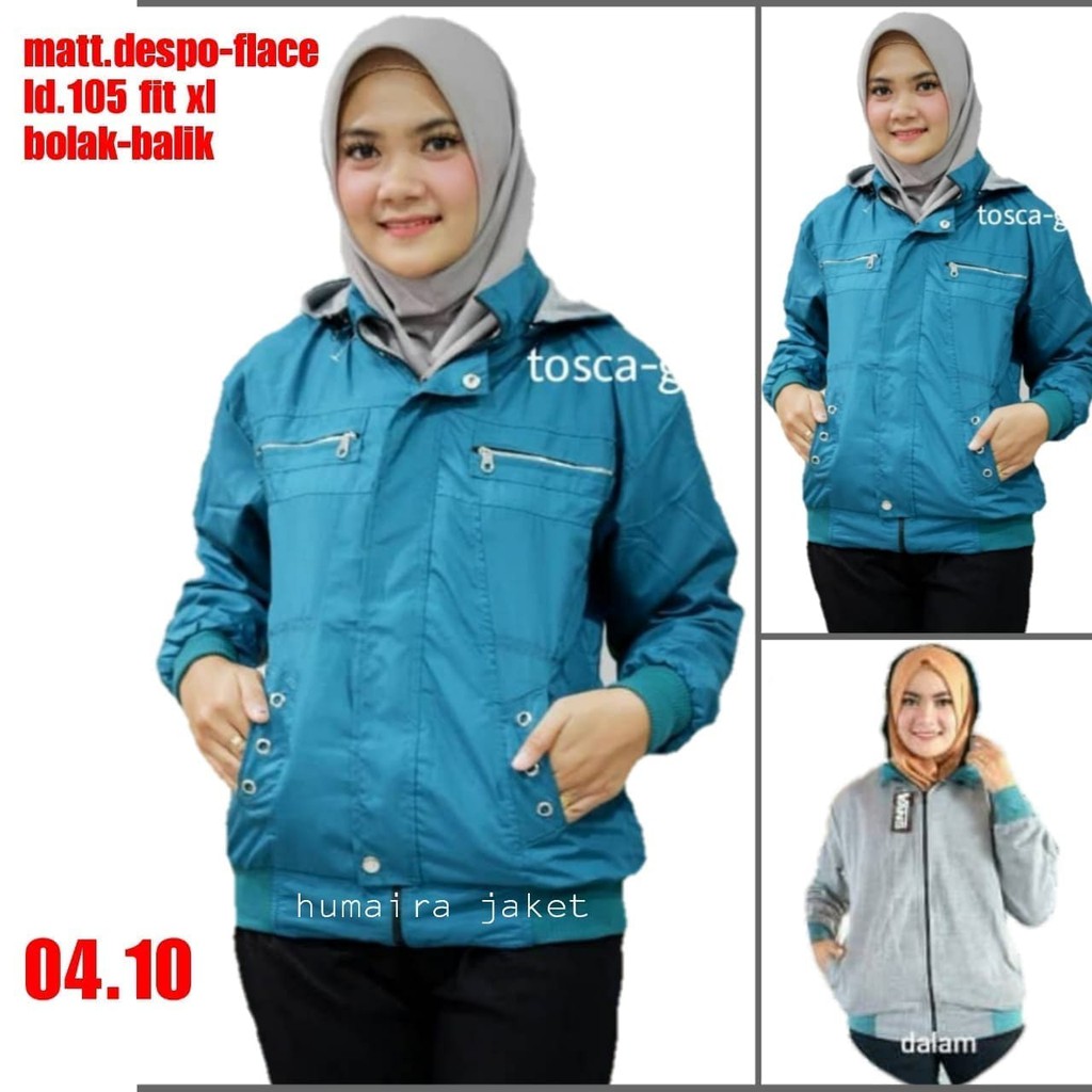 jenny jaket wanita bolak balik parasut despo fleece original murah