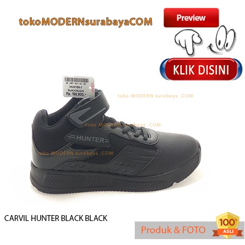 CARVIL HUNTER BLACK BLACK sepatu sekolah anak velcro casual sneacker