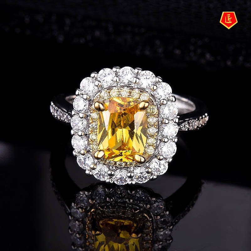 [Ready Stock]Luxury Fashion Citrine Square Diamond Open Ring