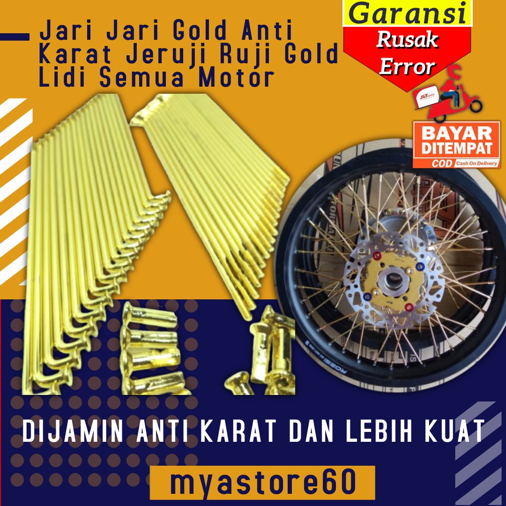 Jari Jari Gold Anti Karat Velg Roda Jeruji Ruji Emas Lidi Semua Motor Racing Balap Semua Ukuran Ori