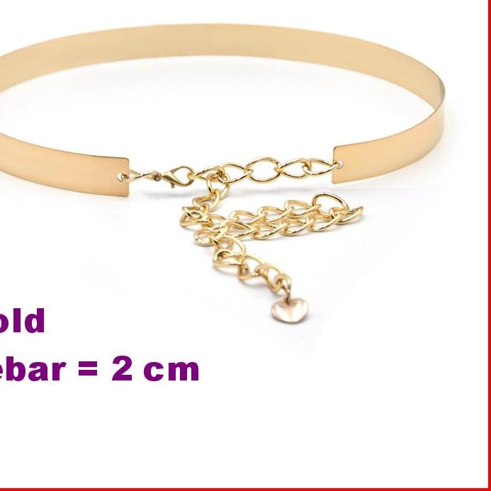 Sabuk Plat Gesper Ikat Pinggang Emas Fashion Korea Wanita Cewek Obi Belt GOLD Besi Ring Karet Rantai