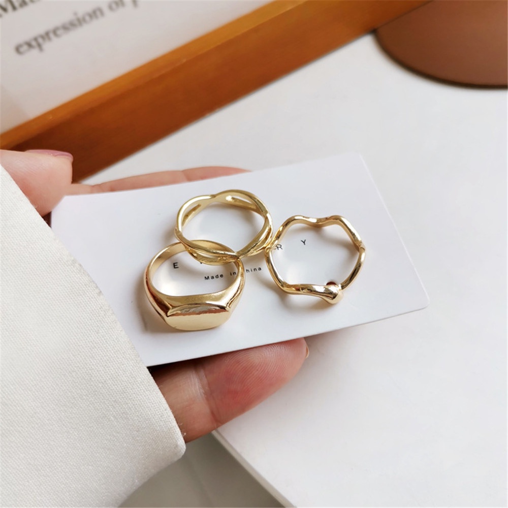 3pcsset Cincin Jari Telunjuk Desain Geometri Asimetris Gaya Simple Untuk Wanita