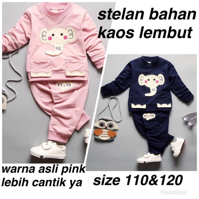 (lolipop)Ready Stelan kaos anak cewek gajah lengan panjang