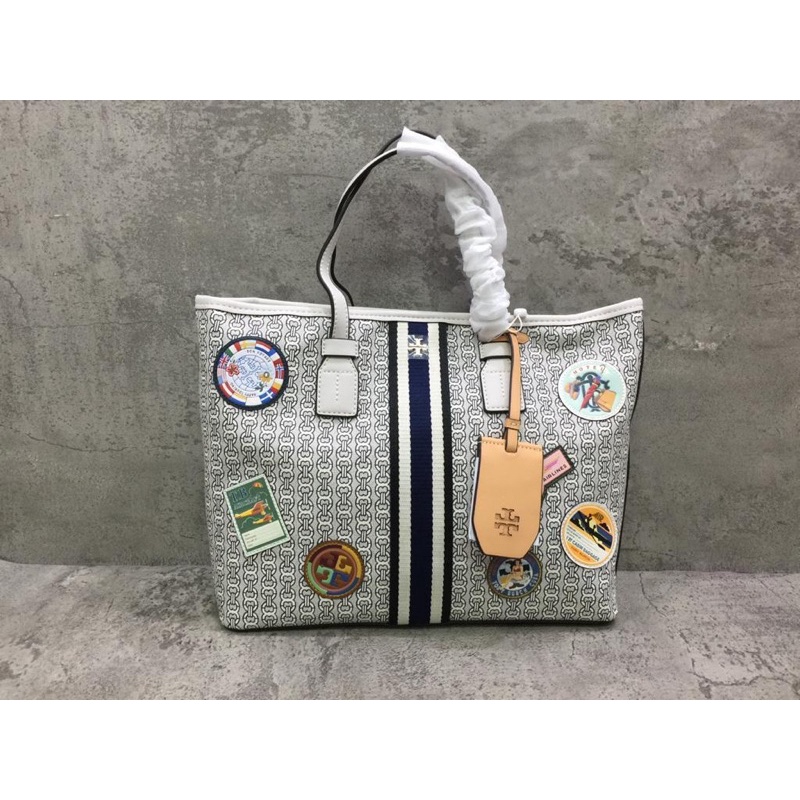 Tory Burch Gemini Link Canvas Applique New Ivory