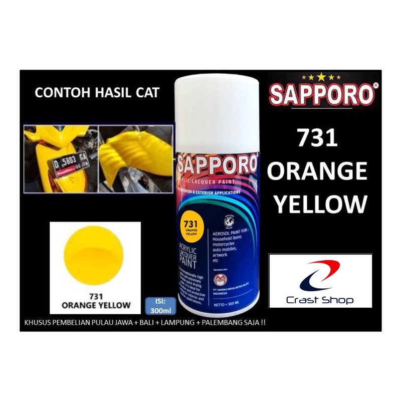 Sapporo Paint Orange Yellow 731/ Kuning/ cat semprot/ pylox/ pylok/ pilok