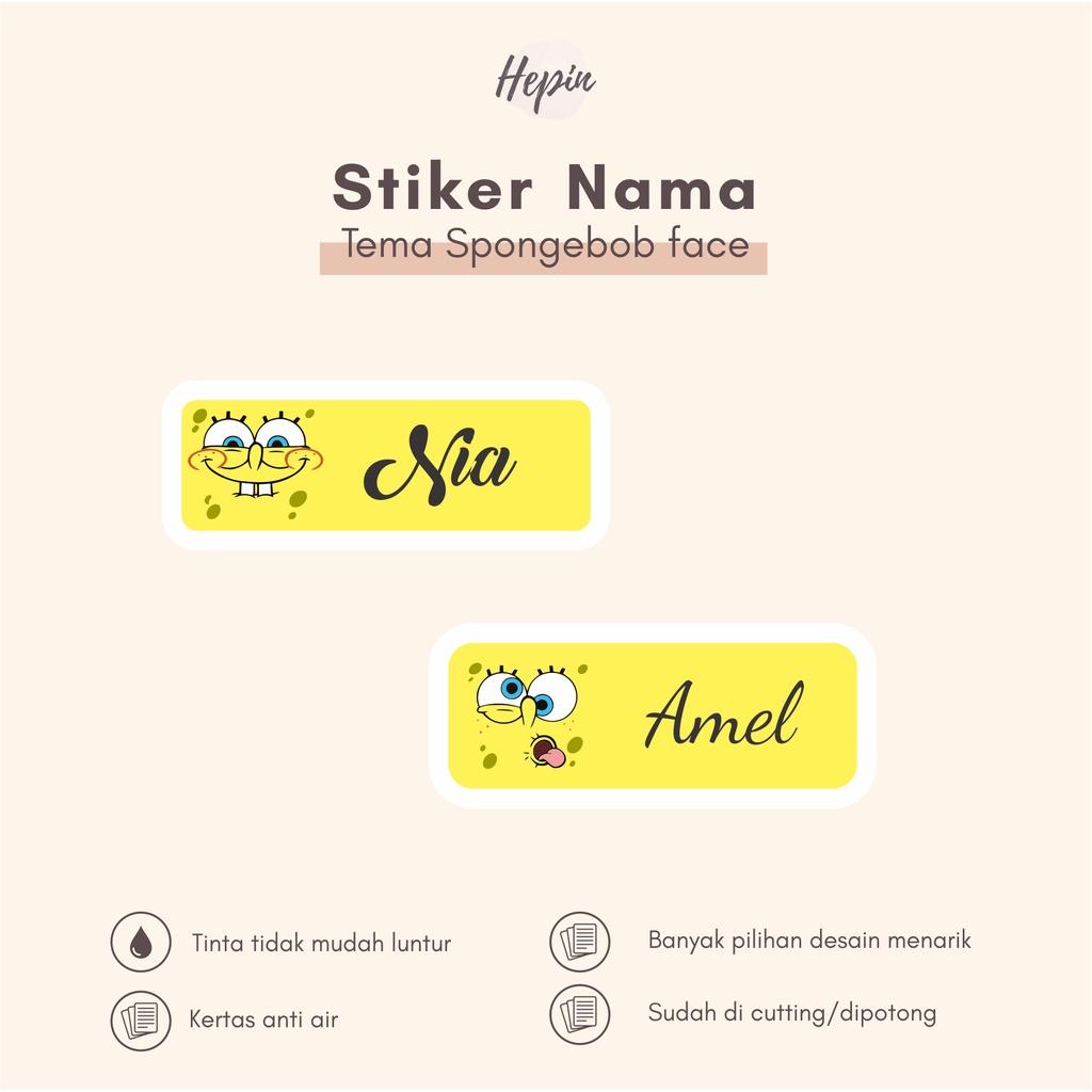 

(90 - 120 pcs) Stiker nama murah tema SPONGEBOB FACE / Stiker Nama cutting Murah/stiker waterproff