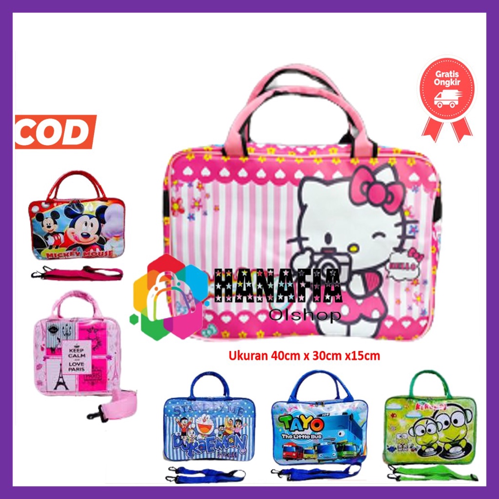 TAS TRAVEL BAG KARAKTER UKURAN 40X30X15 SEMI KOPER UNIK/DORAEMON HELLOKITY KEROPI TERMURAH