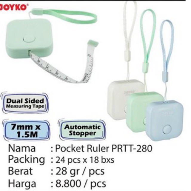 Meteran Penggaris Baju Size Kantong / Pocket bisa Gulung Otomatis / Tailoring Tape Prtt-280 Joyko