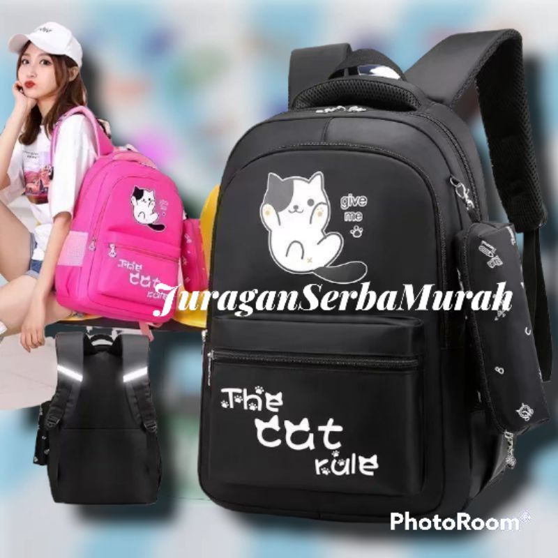 Tas Ransel Sekolah Anak Perempuan Karakter Kucing Lucu Murah