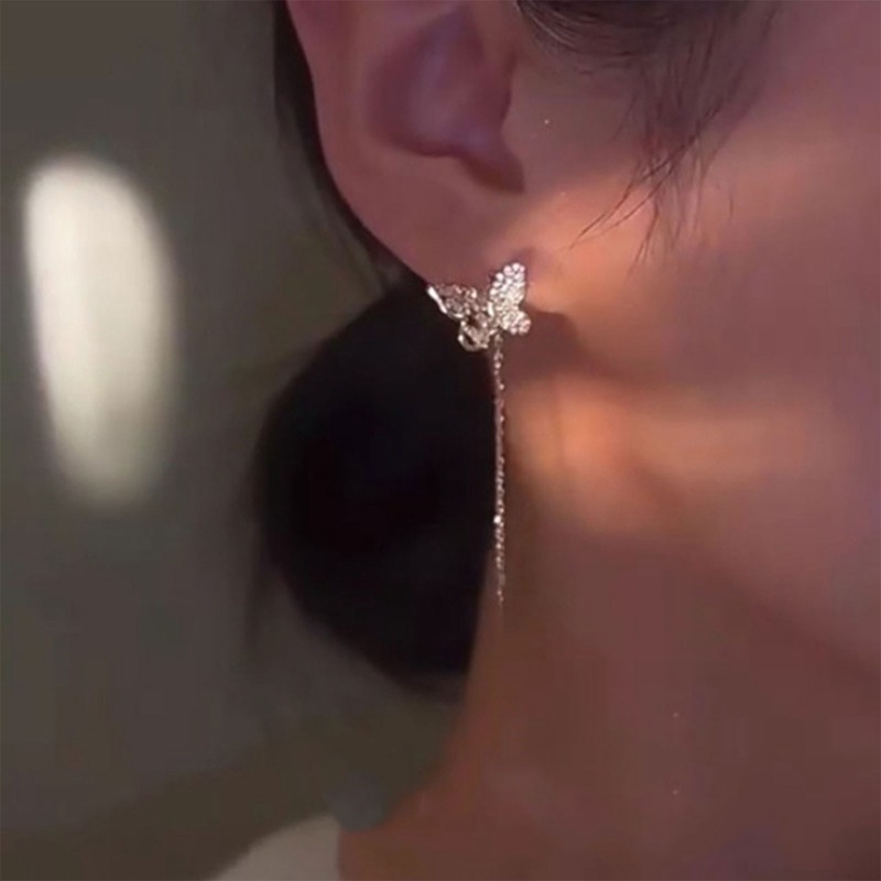 Anting Rumbai Panjang Desain Kupu-Kupu Bahan S925 Silver Gaya Korea Untuk Hadiah