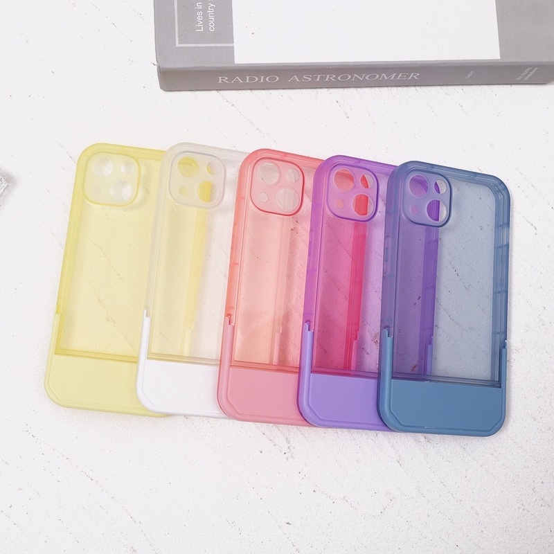 Soft Case TPU Transparan Anti Gores Tahan Lama Warna Acak Dengan Bracket Untuk IPhone 13 Pro Max