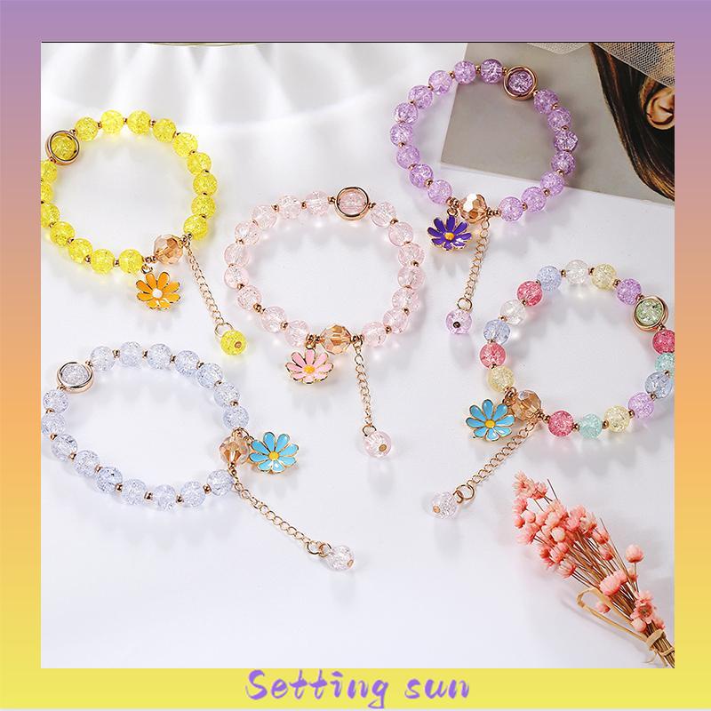 Gelang Rumbai Bunga Daisy Kristal Korea Wanita Gadis Gelang Perhiasan Aksesoris TN