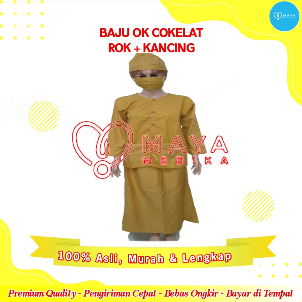 Baju OK Cokelat Lengan Panjang Baju Kancing Rok