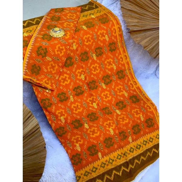 Kamen Endek semi mastuli motif Palembang Bordir Tretes Emas / set selendang/Kamen Endek Bali Bagus m