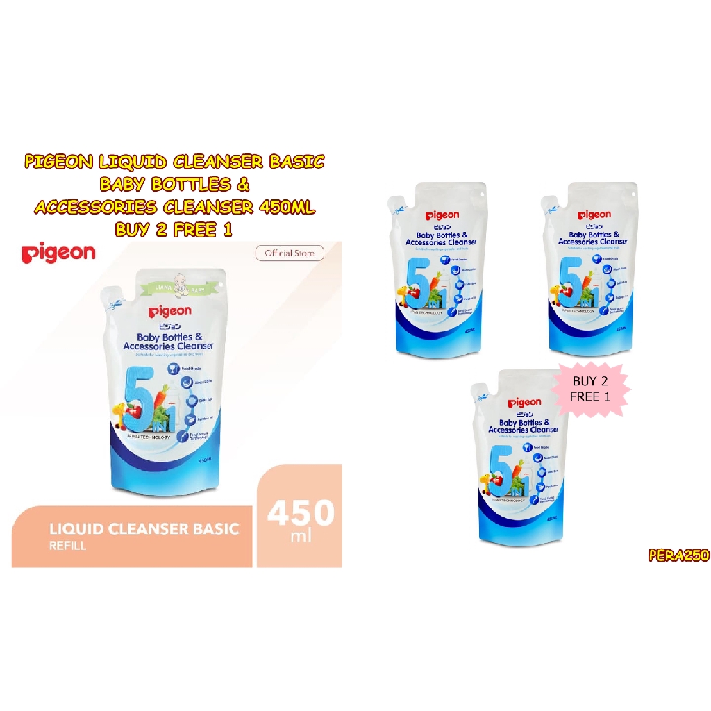 PERA250 SABUN CUCI BOTOL PIGEON LIQUID CLEANSER BASIC REFILL 450 ML paket isi 3 exp 02/2025