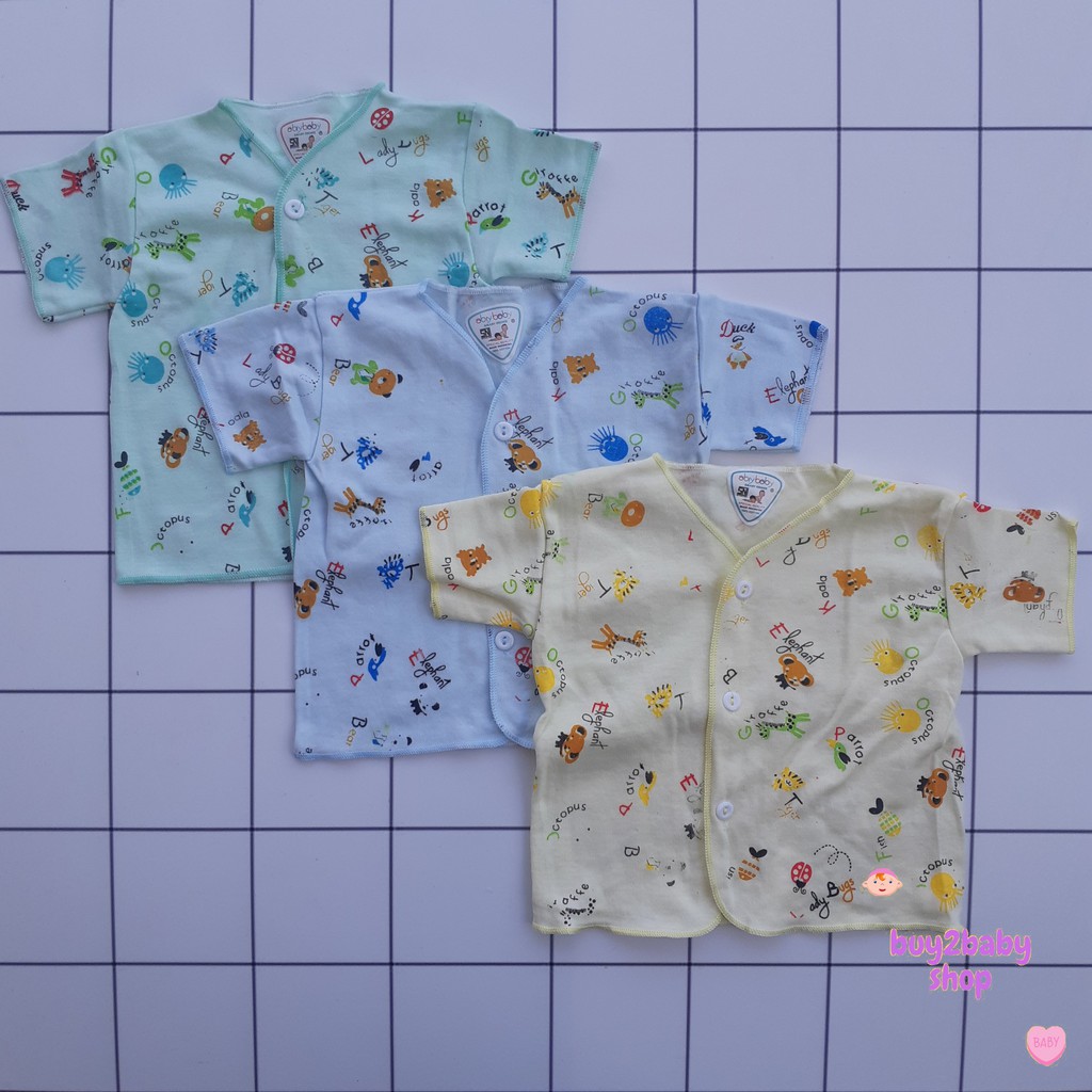 Baju bayi lengan pendek warna full motif Abiy Baby 0-3 Bulan isi 3 PCS