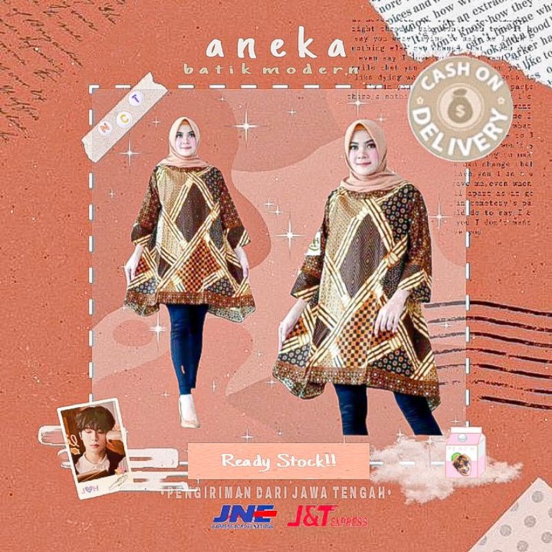 TUNIC ASEREHE MATARAM BROWNIES JUMBO ATASAN BLOUSE BLUS BATIK WANITA CEWEK BIG SIZE JUMBO XXL KERJA