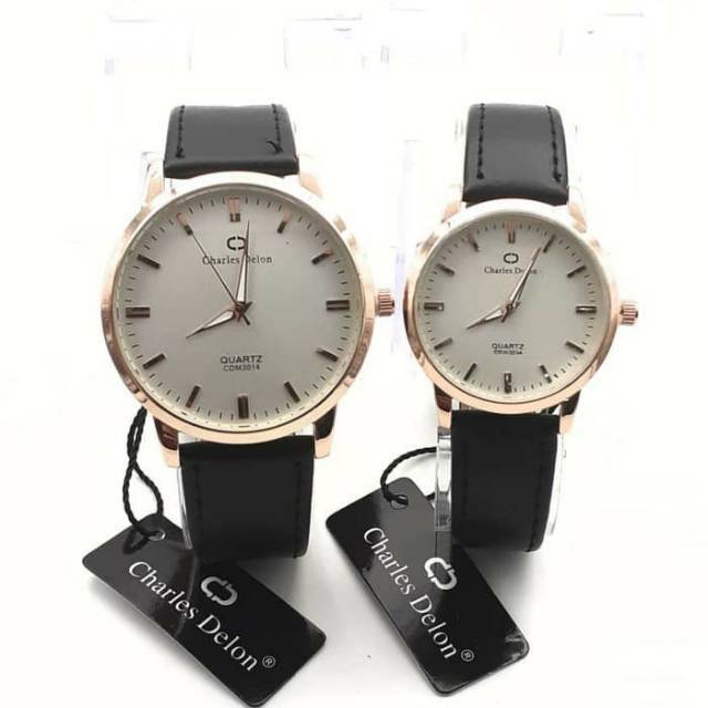 JAM TANGAN COUPLE TALI KULIT CHARLES DELLON ORIGINAL BEST SELLER