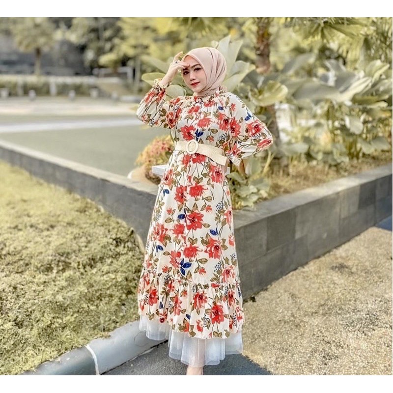 Megumi Floral Maxi Dress Longsleeve dress gamis bangkok floral dress casual flower dress ruffle