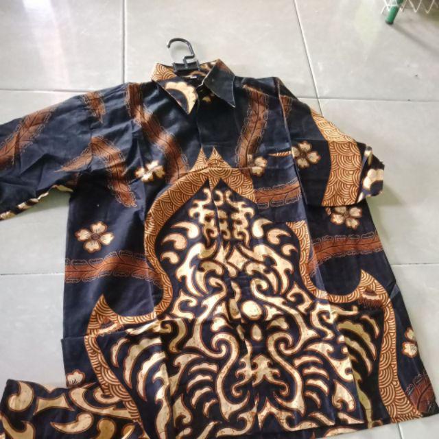 Batik Aksen Atasan Kerja Casual Batik Modern Wanita Peplum Kombinasi Embos Tanpa Lengan Panjang Solo