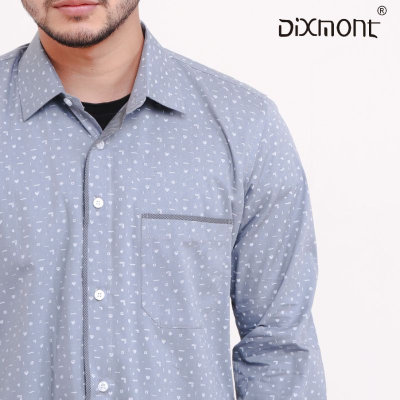 Dixmont Kemeja Pria Basic Formal Motif Lengan Panjang Hem ML00421