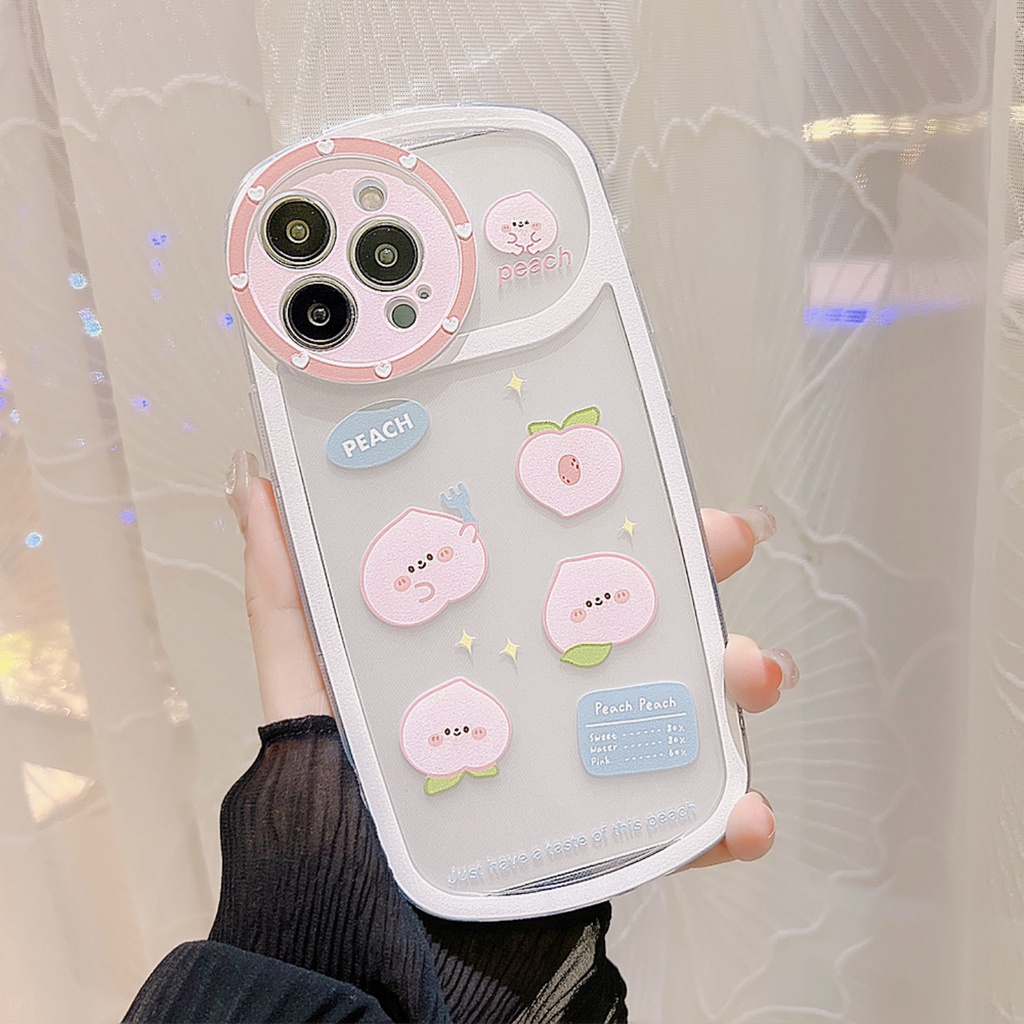 Case Pelindung Transparan Motif Peach Dengan Rantai Hati Untuk Iphone 11 12 13 Pro MAX