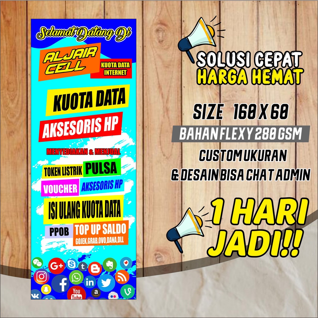 Cetak Spanduk/Banner/Baligho/Backdrop Berdiri Konter Pulsa