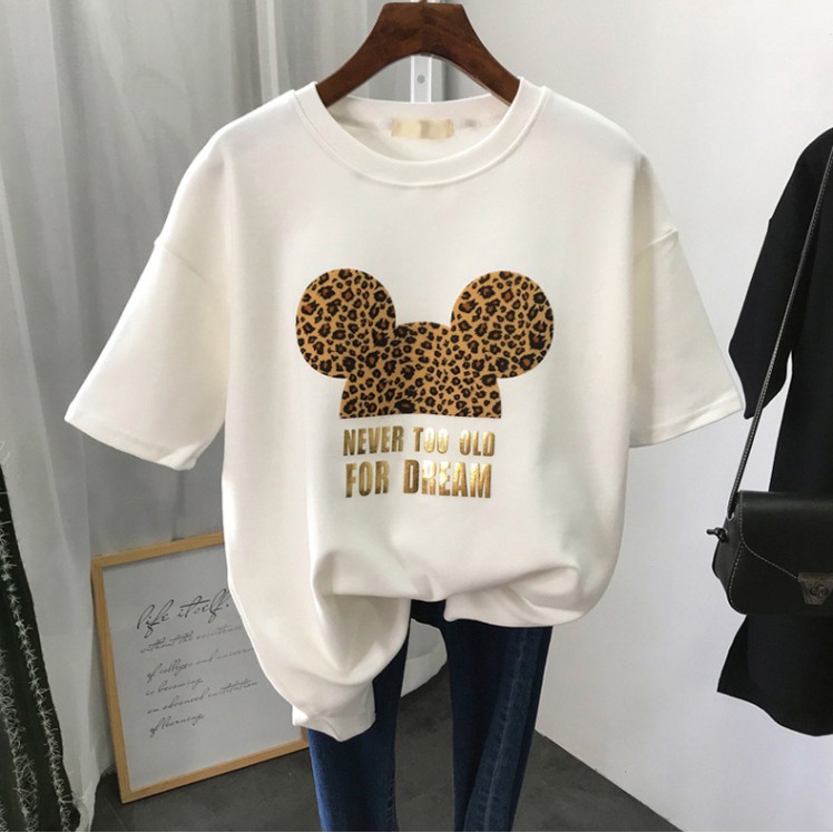 Kaos Wanita Fashion Kaos Longgar Lengan Pendek Kaos Motif Mickey Mouse Kaos Korean Style Berkualitas