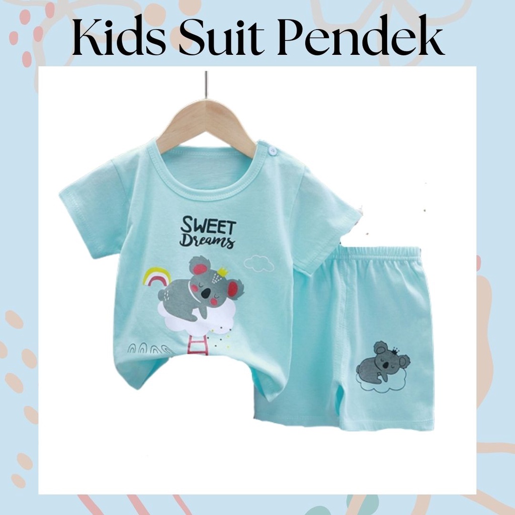 LittleAaron KIDS SUIT PENDEK Setelan Anak Bahan Kaos Lengan + Celana Berkualitas Import ebv cewek new2