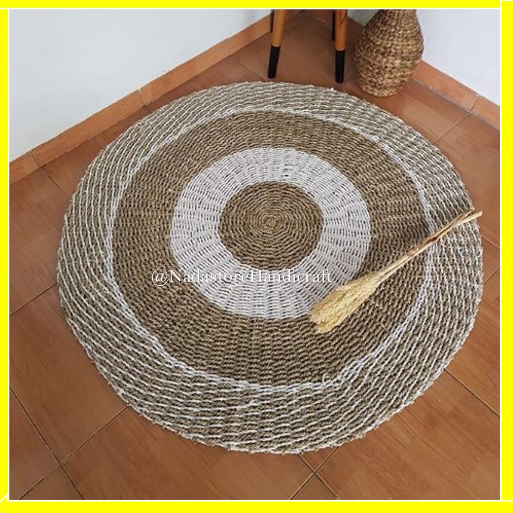 Rug seagrass lurik 120cm / Karpet Bulat motif Natural Lurik Kombinasi