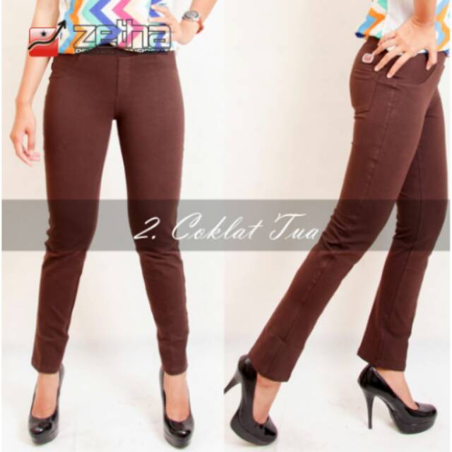 Celana Panjang Wanita Coklat Tua Zetha | Celana Kerja | Celana Wanita | Celana Santai | Celana Jumbo