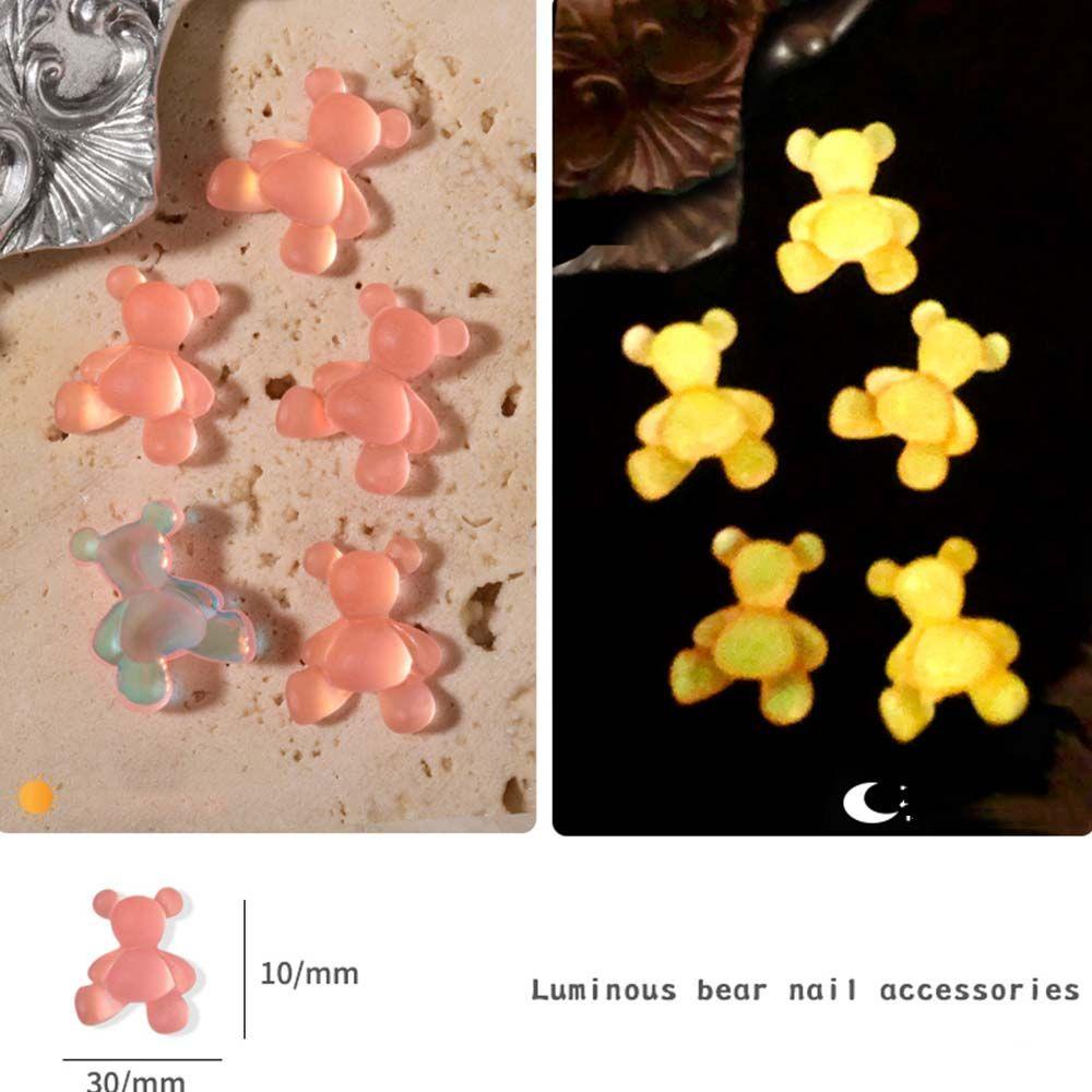 MXBEAUTY Beruang Dekorasi Kuku 3D Lucu DIY Manicure Resin Luminous Nail Charms