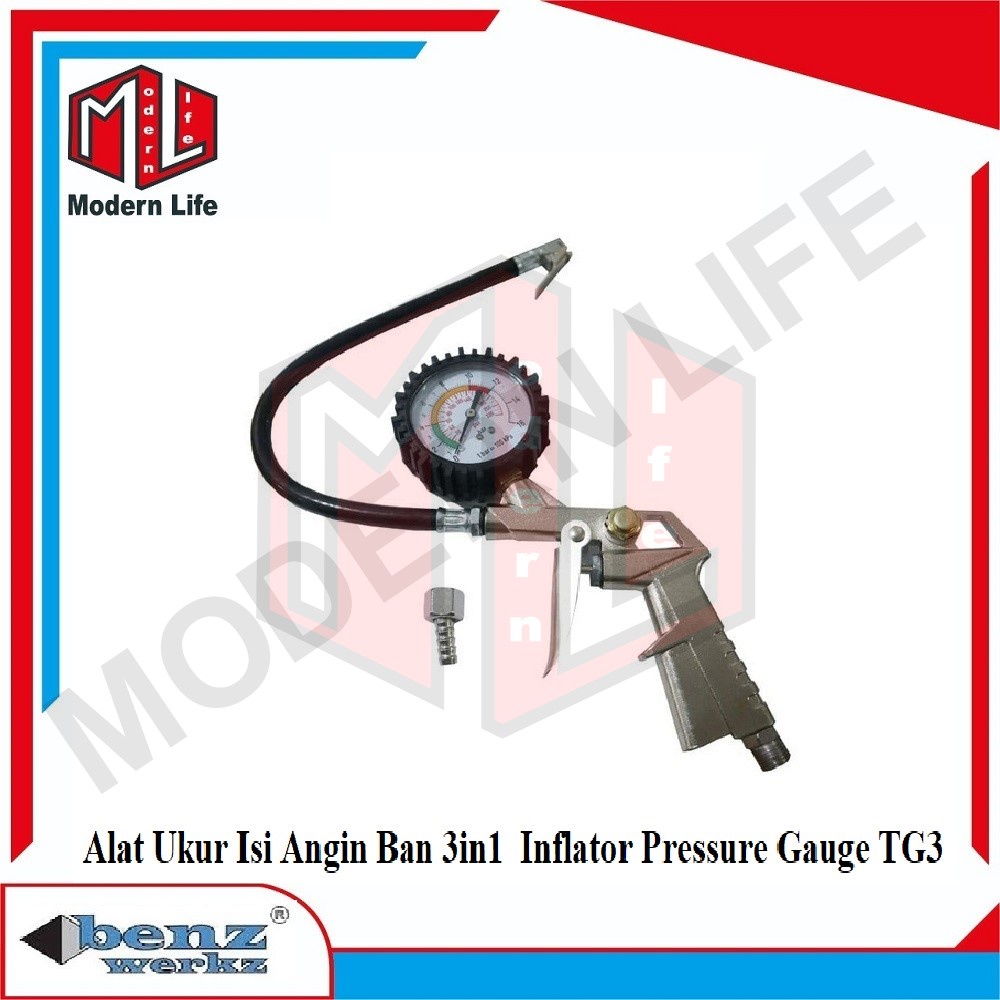 Alat Ukur Isi Angin Pompa Ban Air Inflator Pressure Gauge 3in1 TG-3