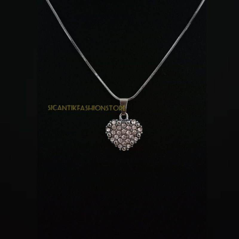 PROMO kalung Titanium plus liontin permata love Fashion wanita terlaris anti Karat perhiasan wanita