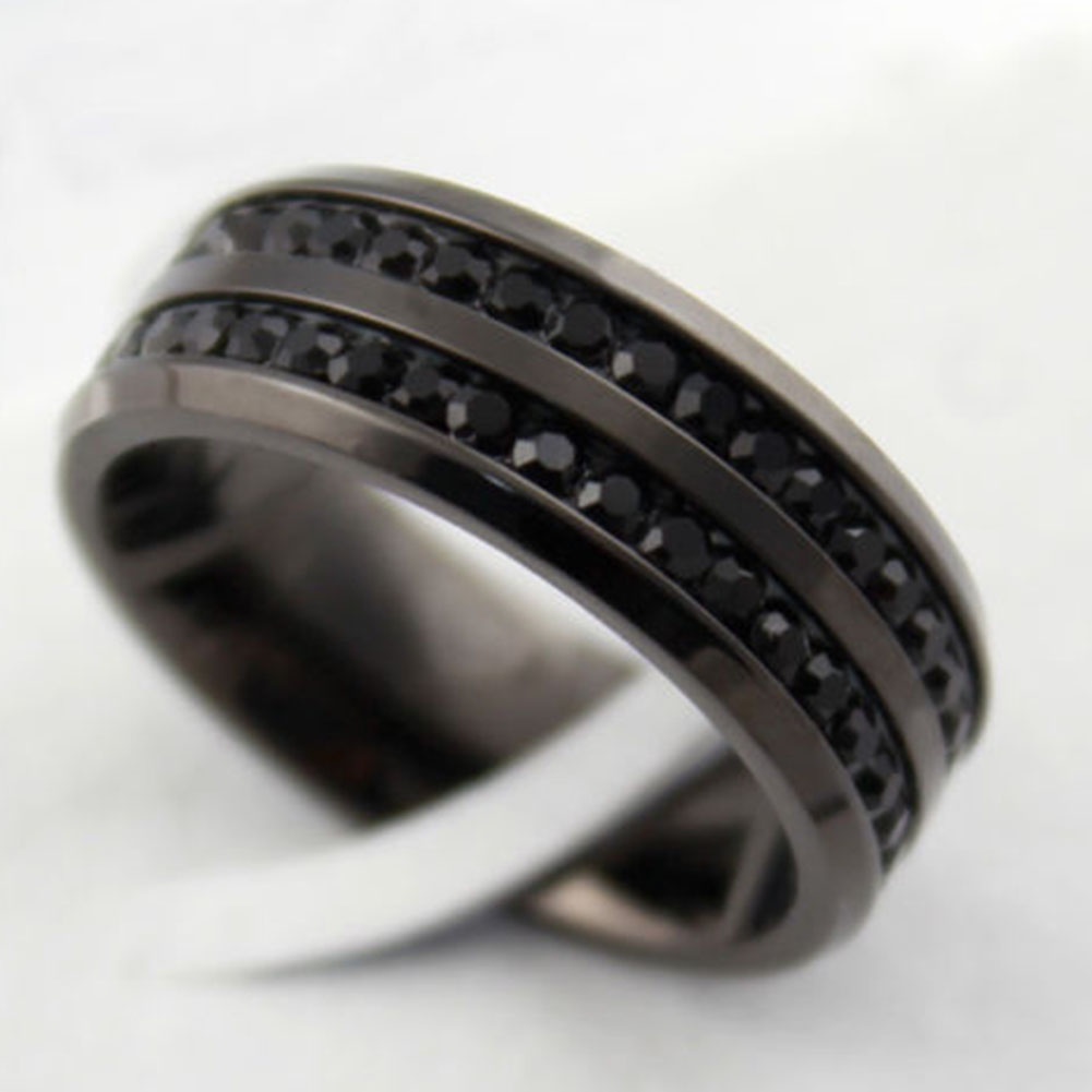 Hu Hu Hu Hu Hu Alat Bantu Pasang Kacamata♡ Cincin Berlian Imitasi Bahan Stainless Steel Warna Hitam Untuk Pria Dan Wanita