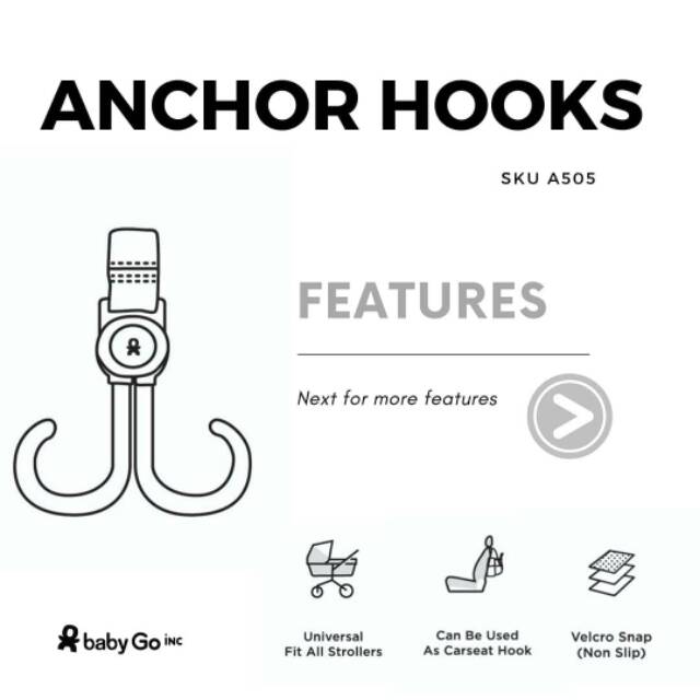 BabyGo Inc - BabyGoinc Anchor - Biggie Stroller Hooks Baby go inc