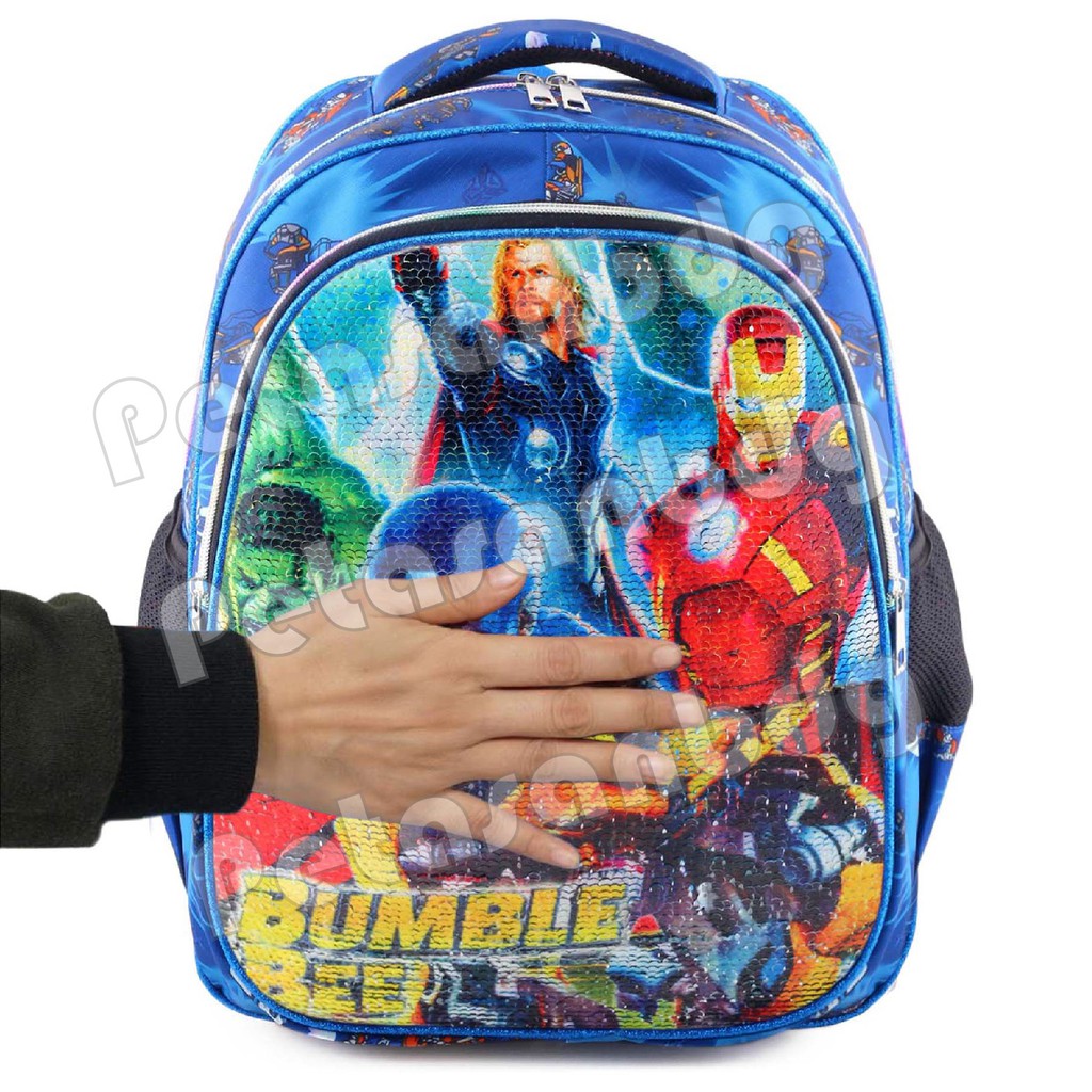 Tas Ransel USAP Anak Laki - Laki AVENGERS &amp; TRANSFORMERS - Tas Ransel Model Usap / Swipe + Botol