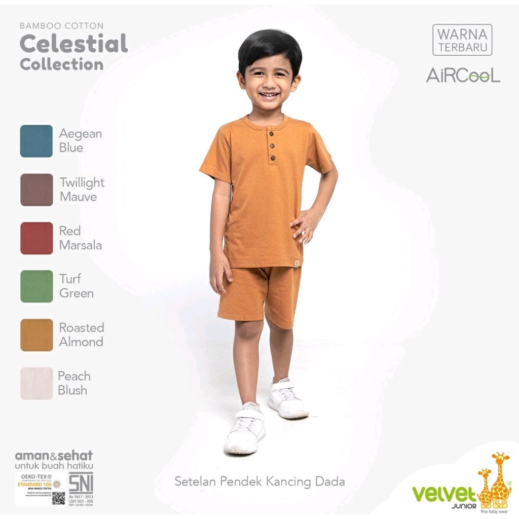 VELVET JUNIOR PIYAMA PENDEK BAMBOO COTTON CELESTIAL SERIES / SETELAN BAYI DAN ANAK