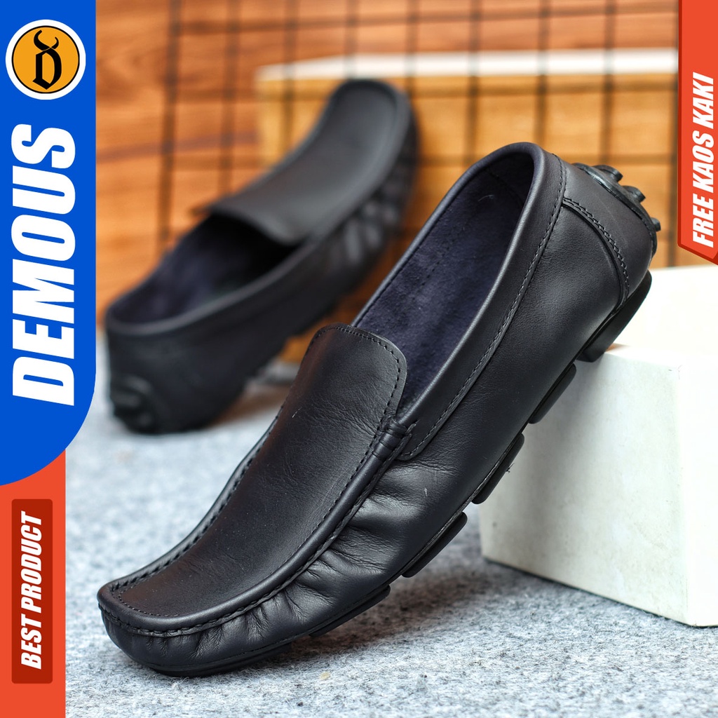 Sepatu Slip On Pria Sepatu Casual Pria Kulit Asli Kerja Kantor Kuliah Kondangan Sepatu Slop Pria Sepatu Hitam Pria DEMOUS DALSEM