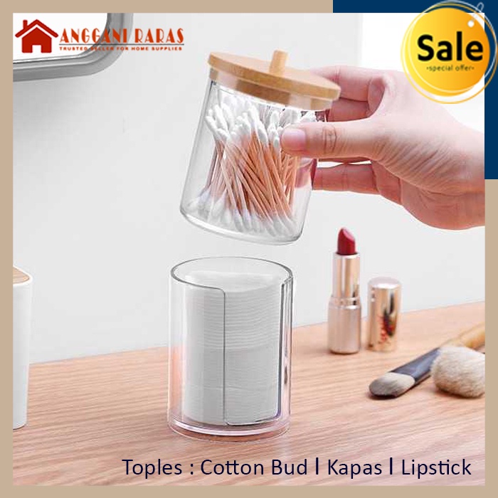 Storage Organizer Makeup Storage Kotak Kecil Serbaguna Tempat Makeup Storage Organizer Toples Cotton Bud Lipstik Kosmetik with Bamboo Lid