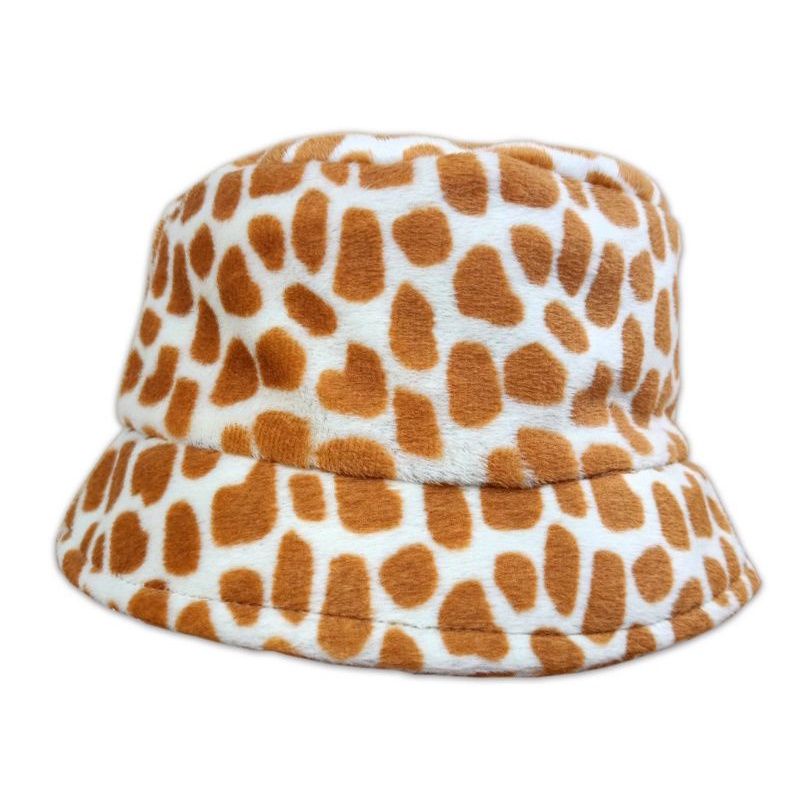 Topi Bucket Wanita Bahan Bulu Lembut Hangat Motif jerapah Topi Korea Halus || Topi Bucket Bulu Karak