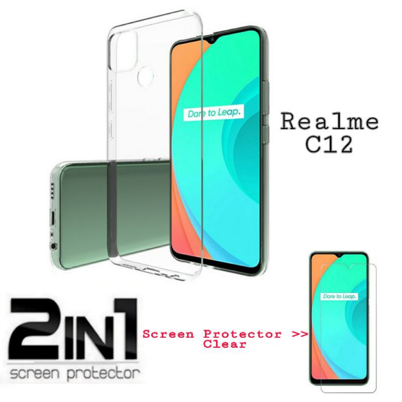Case Realme C12 Paket Tempered Glass Layar Clear Handphone