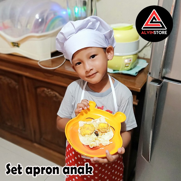 As Apron Masak Koki Anak Topi Chef Celemek Masak Anak Dan Topi Koki Set Murah Shopee Indonesia
