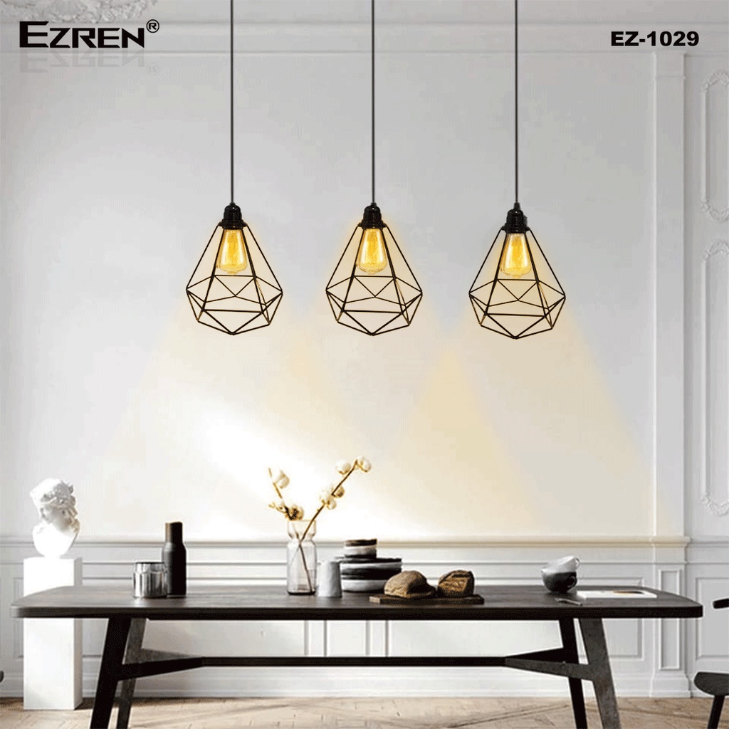 Ezren EZ-1029 Lampu Gantungan Diamond Kandang Loteng Retro Besi Hitam